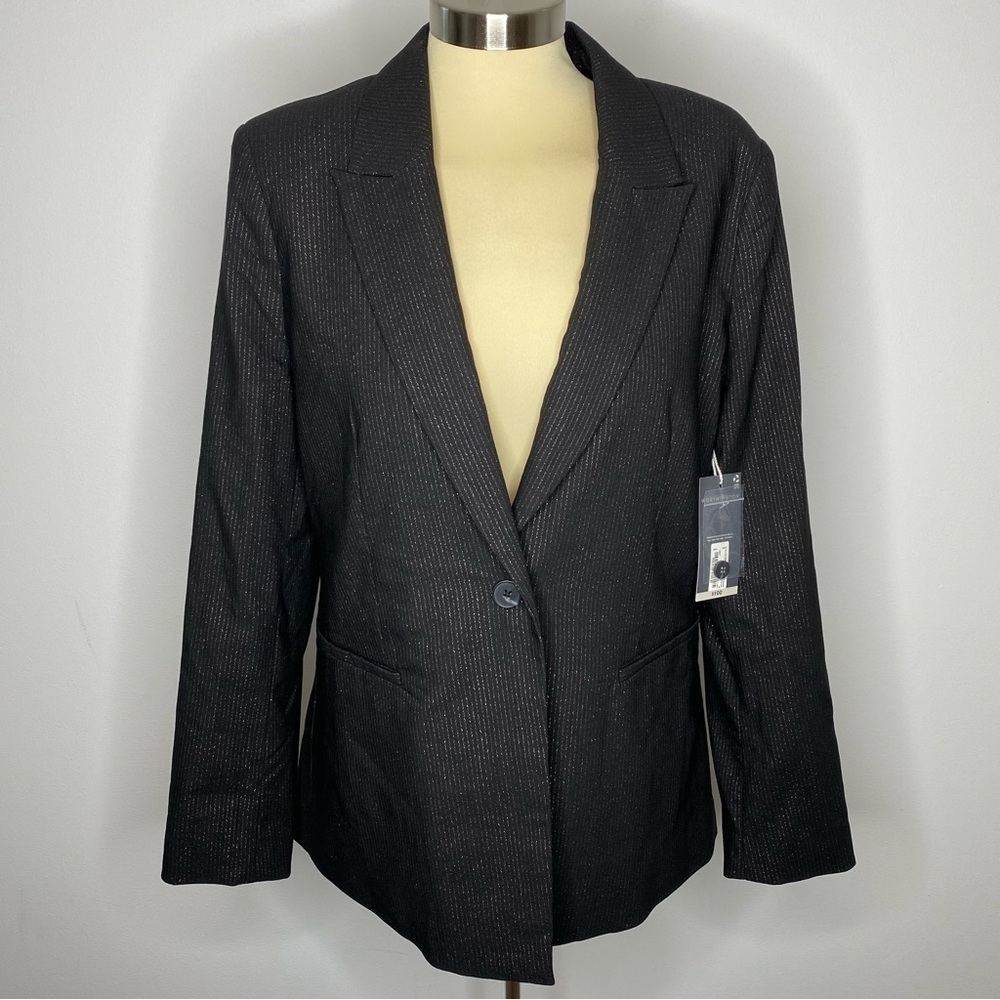 Worthington Glitter Shimmer Pinstripe Black Blazer